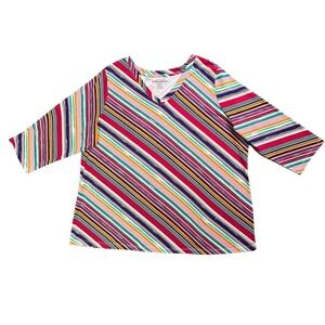 Jessica London Top Womens Plus Size 26/28 Multicolor Diagonal Stripes 3/4 Sleeve